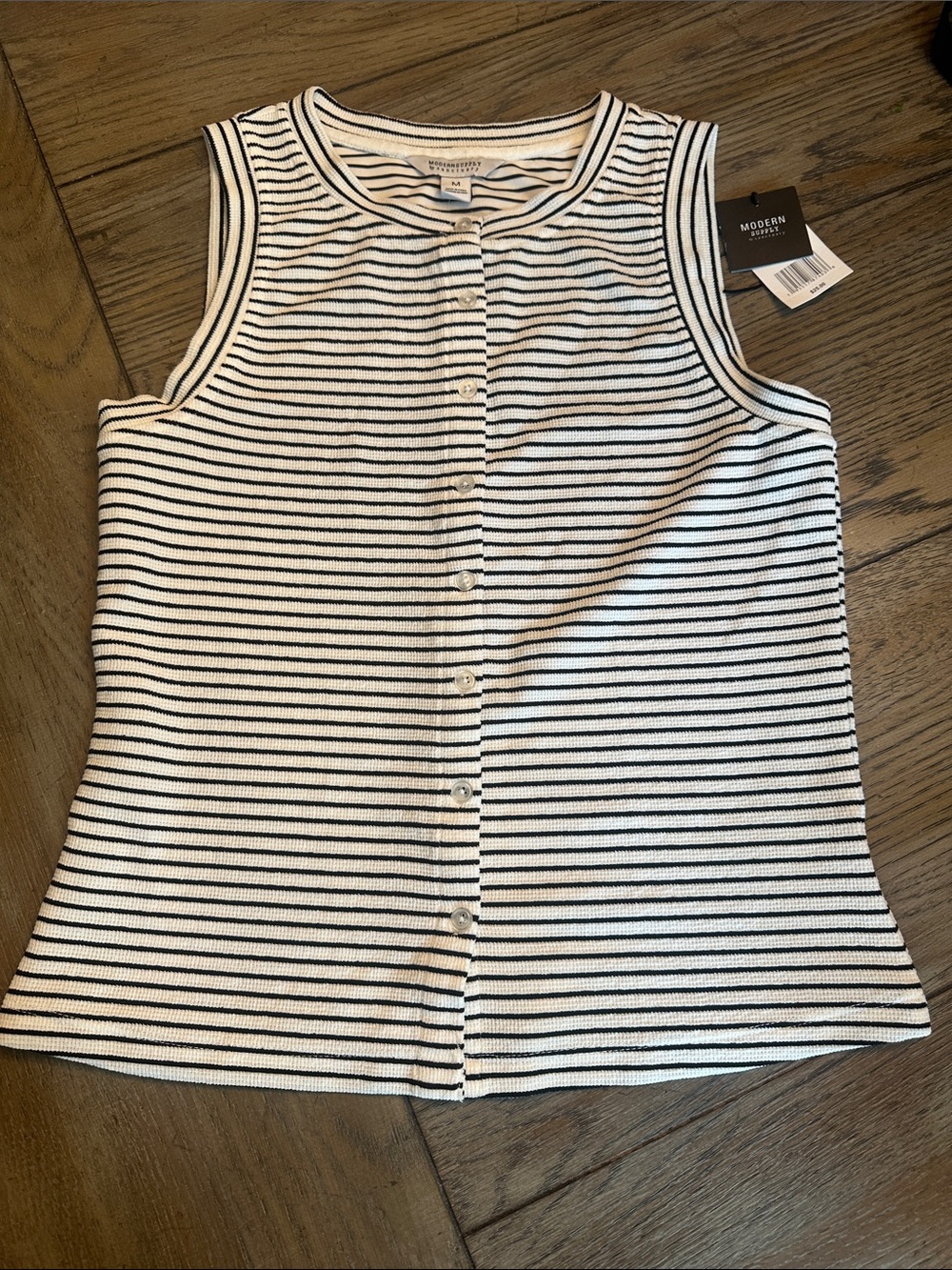 NWT Modern Supply by Sanctuary Striped Ribbed Button Front Tank Top Medium